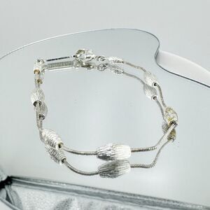 Vintage Signed Napier Silver Tone Beaded Bracelet Dainty Minimalist Retro